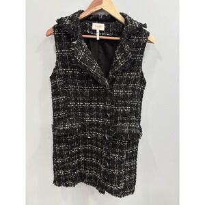 Laundry by Shelli Segal Tweed Vest Jacket Black White Sleeveless Size Small